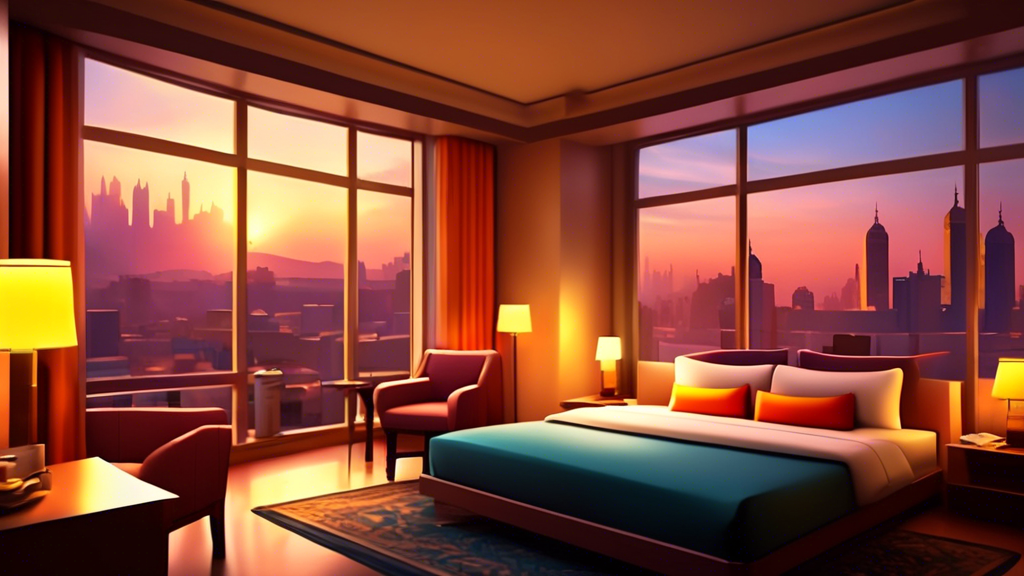 A cozy and welcoming affordable hotel room with a view of the Haram in Makkah from the window at sunrise.