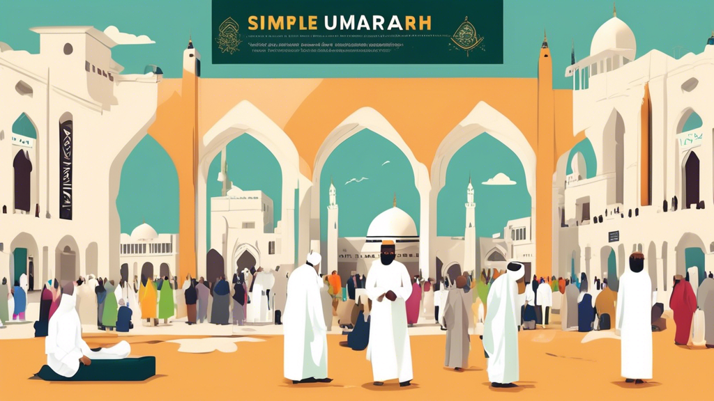 An infographic showing simple steps for performing Umrah from Sheffield, highlighting travel, accommodation, and rituals.