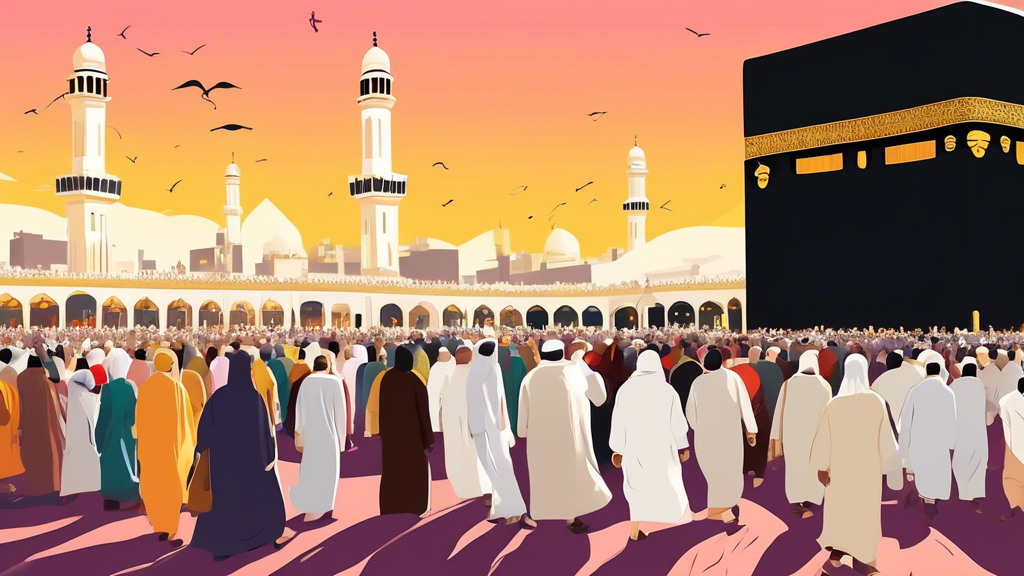 Digital artwork depicting UK residents embarking on a spiritual journey at sunrise toward the Kaaba in Mecca to mark the start of the new Umrah season on July 30.
